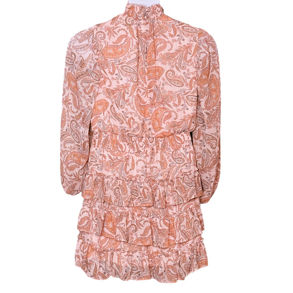 1.State High Neck Paisley Mini Dress Long Sleeve Smocked Ruffle Skirt Size Large - Picture 8 of 11